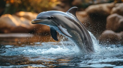 Fototapeta premium a dolphin jumping out of water