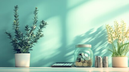 Saving Money Plants And Calculator On Desk