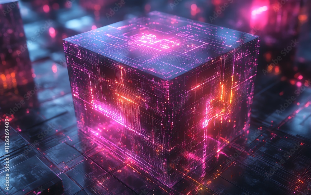 Aufkleber futuristic 3d rendering of a flying cube