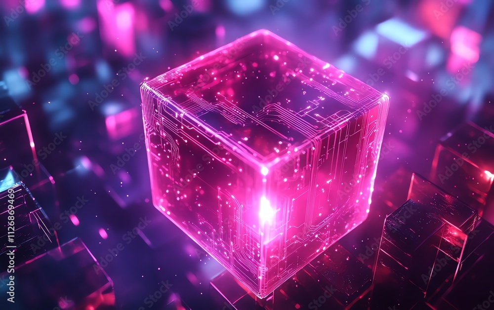 Aufkleber futuristic 3d rendering of a flying cube