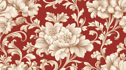 Elegant Cream Flowers on Red Background Floral Design