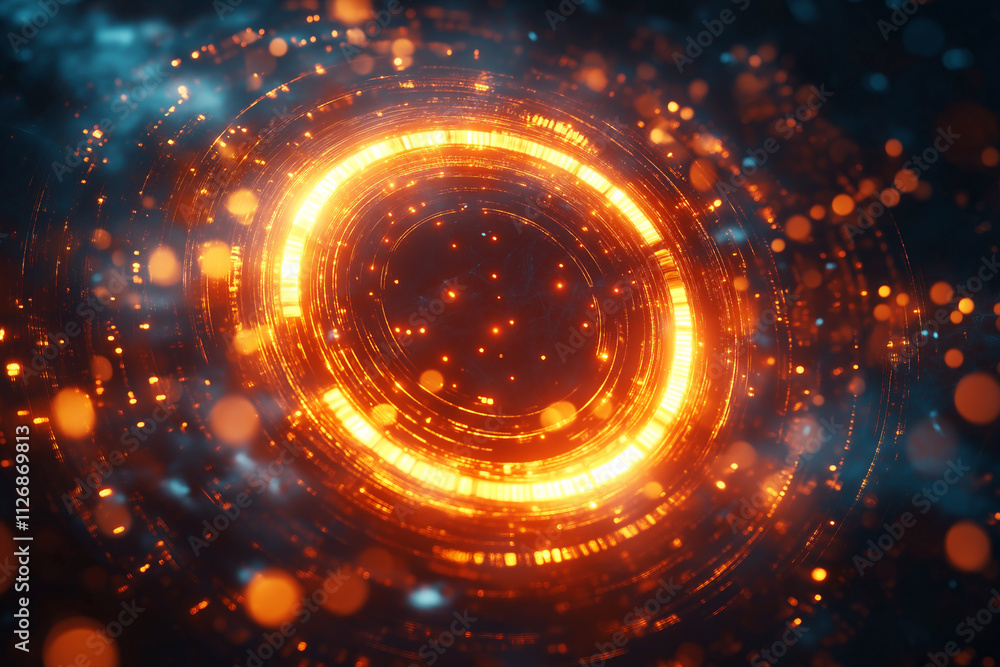 Aufkleber glowing circular pattern with vibrant orange hues and sparkling effects. generative ai