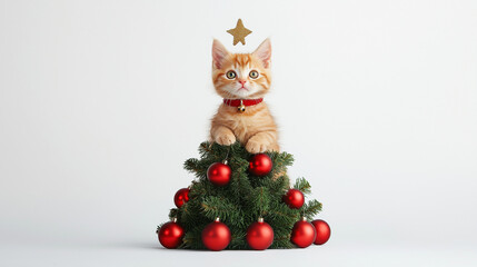 cat and christmas tree
