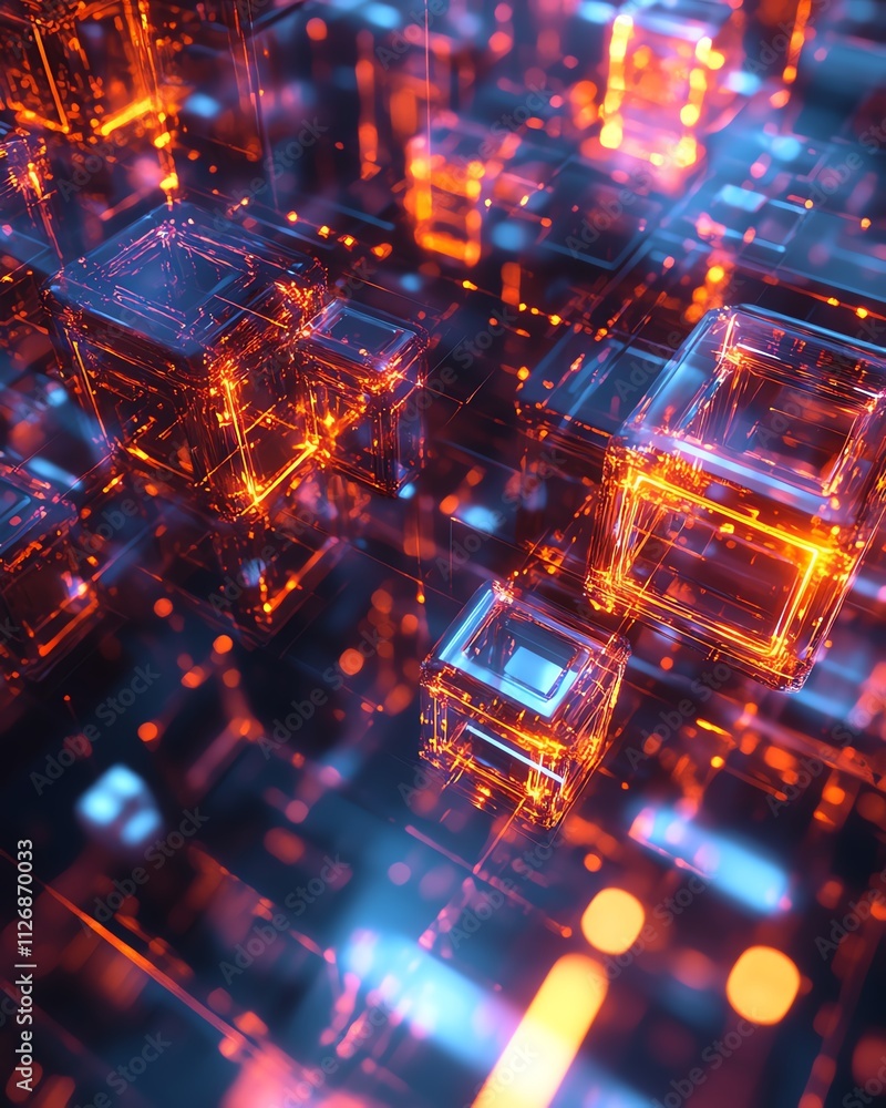 Poster geometric 3d rendering with squares and cubes