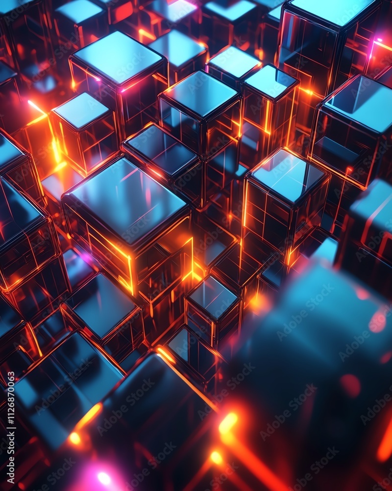 Poster geometric 3d rendering with squares and cubes