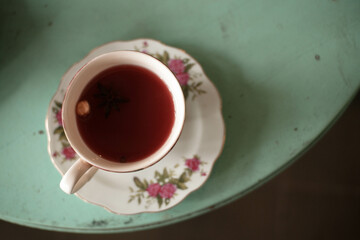 Traditional spiced drink in ceramic cups. Typical warming drink from Jogja