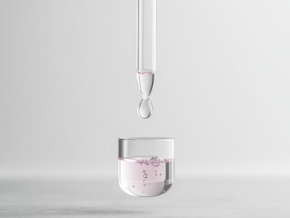 A serum dropper suspended over freckled skin, the background transitioning seamlessly from polished concrete to bright white, with half space reserved for text.