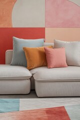Vibrant Sofa with Colorful Pillows in Modern Living Room