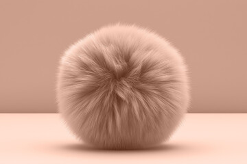 Mocha mousse beige fluffy ball rests on a matching smooth surface. Modern trendy tone hue shade