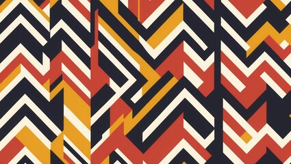 Bold zigzag pattern featuring warm tones of red, yellow, and black against a cream background, ideal for modern design projects.
