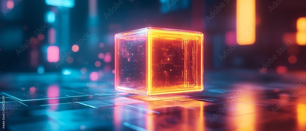 Poster 3d abstract cube floating in space