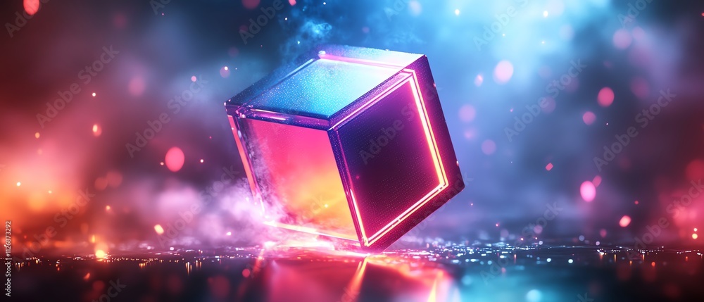 Poster 3d abstract cube floating in space