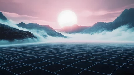Selbstklebende Fototapeten Anthracite generative ai landscape banner or wallpaper with a synthwave retro cyberpunk style. © Daniel