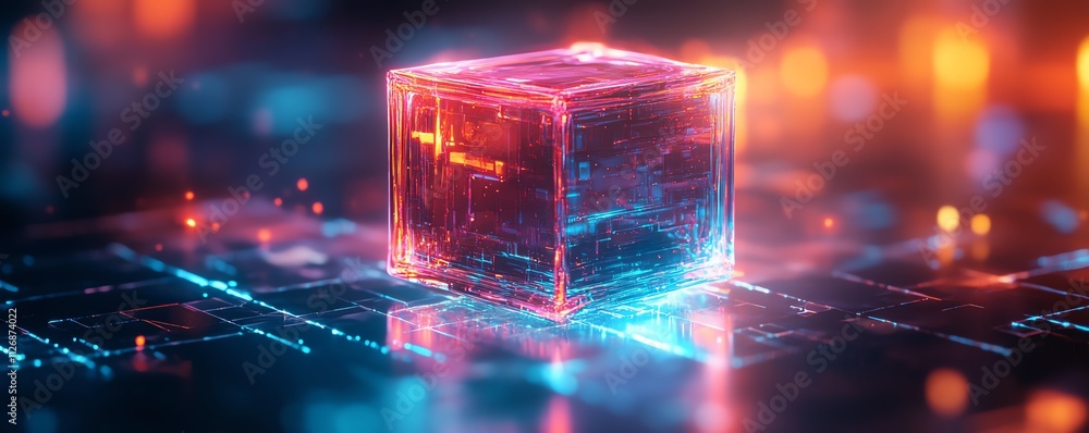 Poster 3d abstract rendering of a floating cube