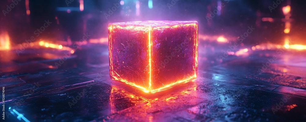 Poster 3d abstract rendering of a floating cube