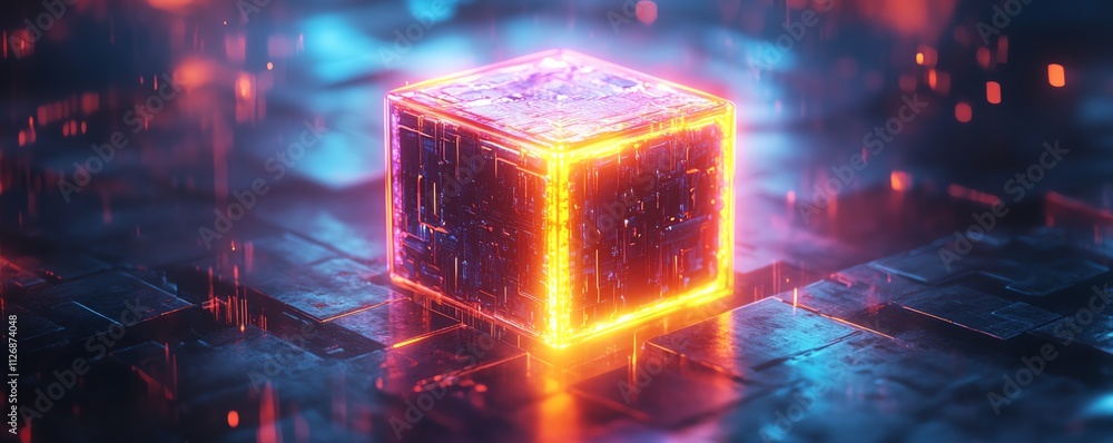 Poster 3d abstract rendering of a floating cube