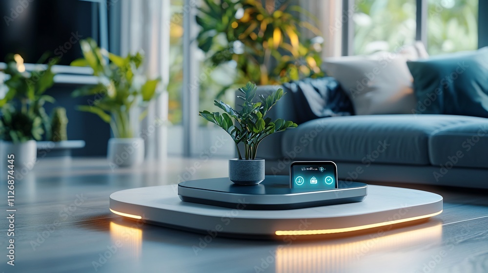 Poster photograph of a digital emergency alarm button integrated into a smart home system connected to a gl