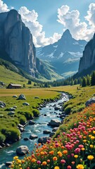 Nature's beauty: alpine lake with mountains and pine trees