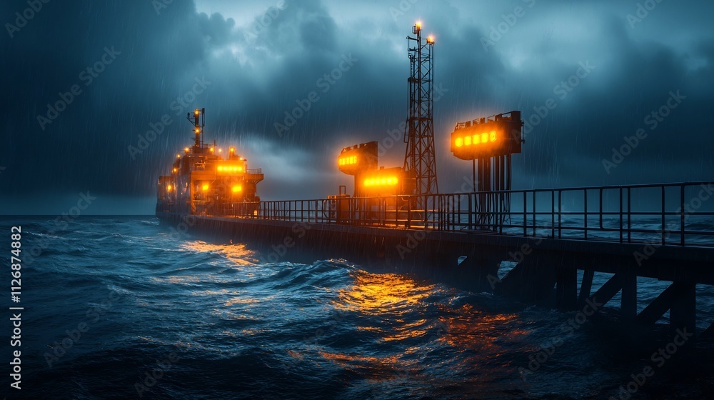 Aufkleber a photograph showcasing a tsunami warning system installed along a coastal area with glowing network