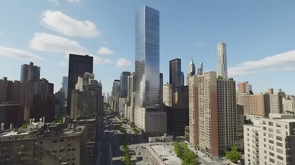 Fototapeta premium A modern cityscape featuring skyscrapers and urban architecture under a clear sky.