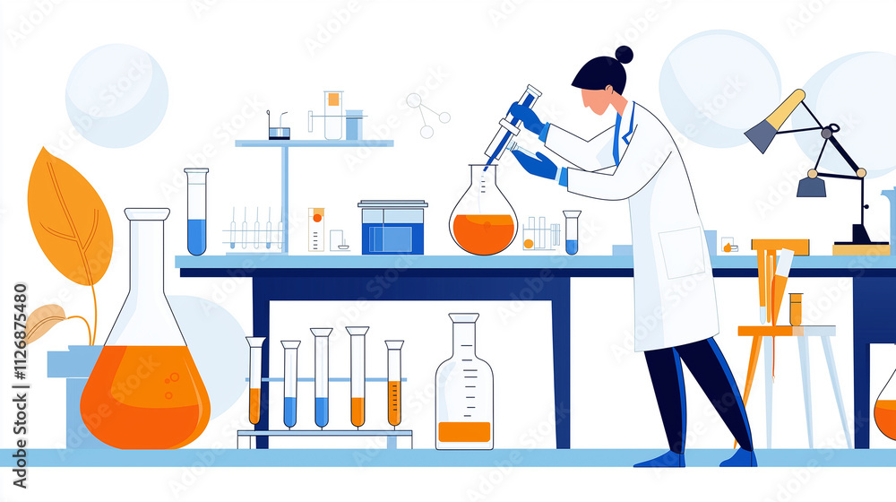 Poster a laboratory experiment featuring a scientist working at a lab bench, used as a science bar.