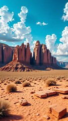 valley state country, Majestic desert landscape with towering rock formations under a vibrant cloudy sky