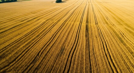 Obraz premium Golden wheat field at sunset aerial view