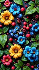 Modern abstract composition with autumn leaves and 3D textures