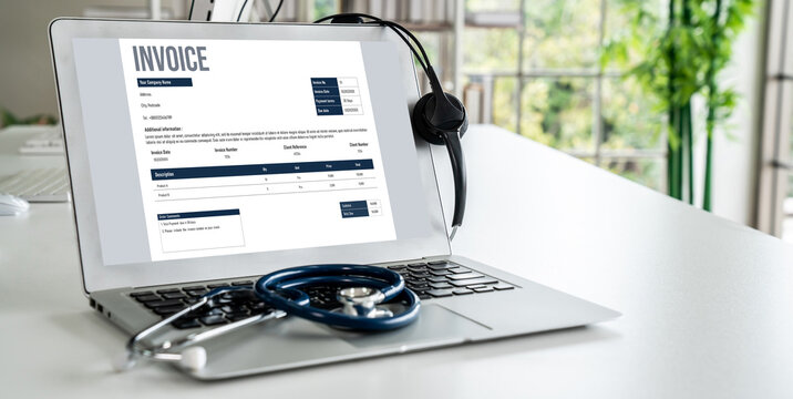Invoice on computer screen from accounting application. Computer program for financial and budget of corporate business. Snugly.