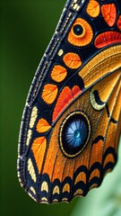 Close-up of a vibrant butterfly wing with intricate patterns