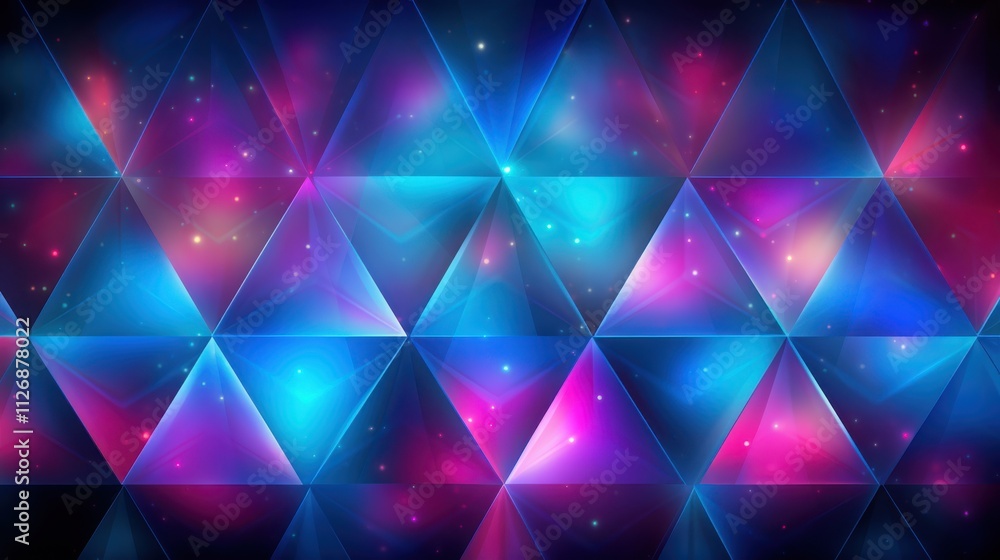 Poster abstract triangular pattern with vivid blue and pink hues