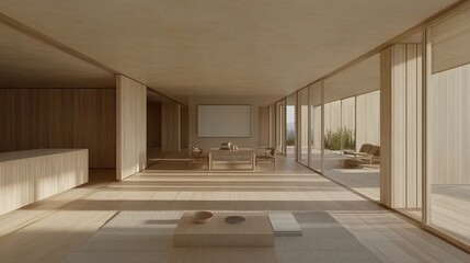 Serene and Minimalist Interior Design with Elegant Wood Accents