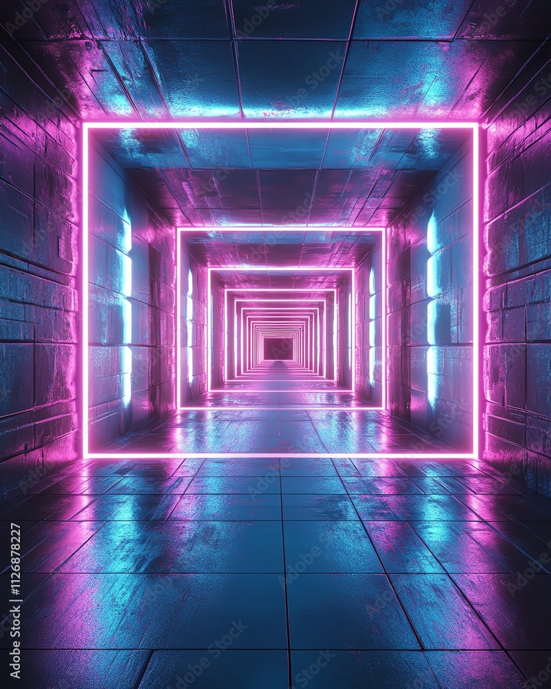 Poster abstract 3d tunnel with square shapes