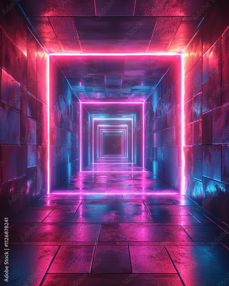 Poster abstract 3d tunnel with square shapes