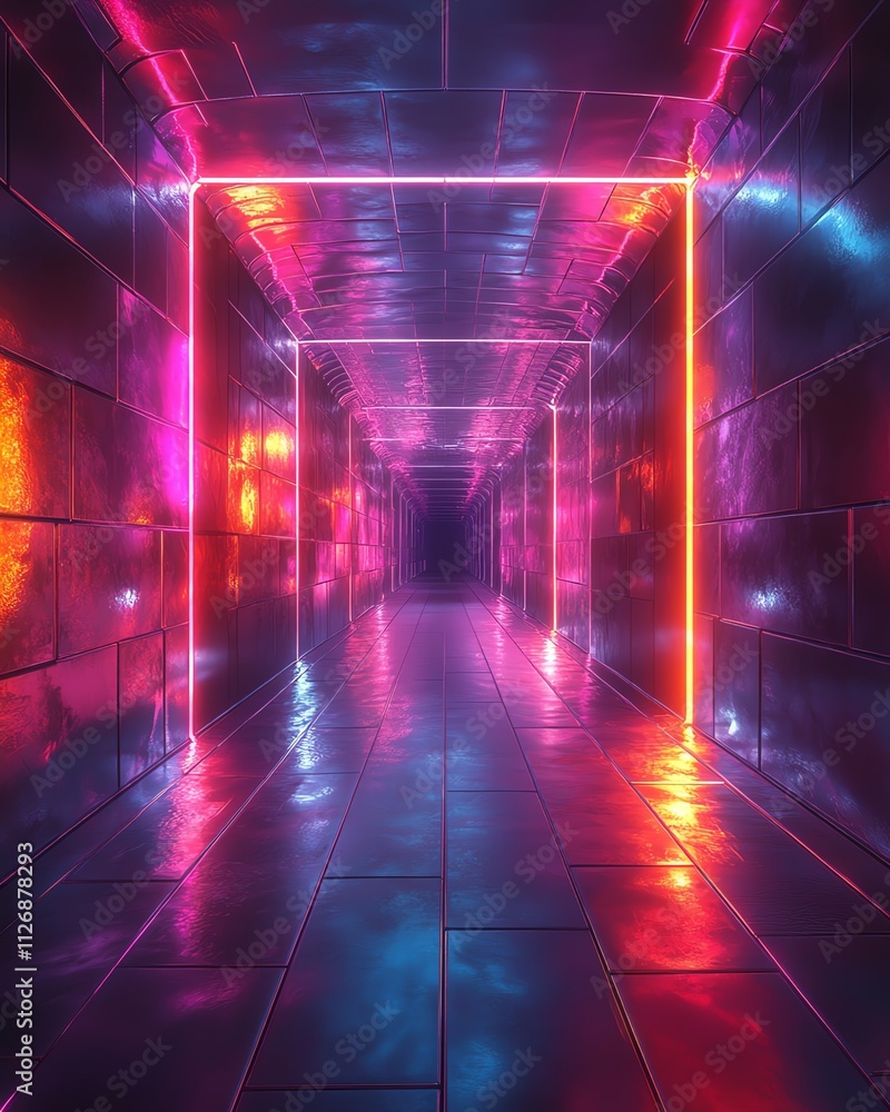 Poster abstract 3d tunnel with square shapes