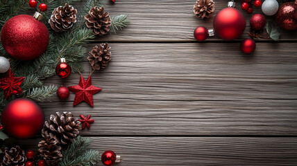 Festive Christmas Decoration on Rustic Wooden Background 