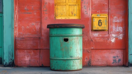 Naklejka premium a green metal trash can