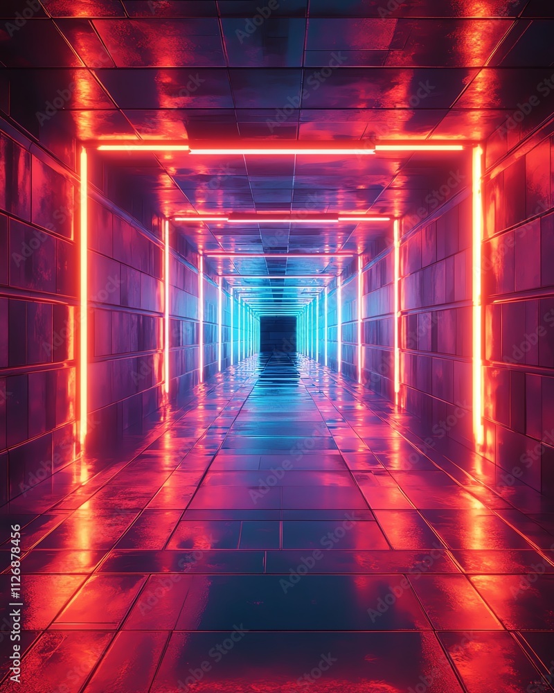 Poster abstract 3d tunnel with squares