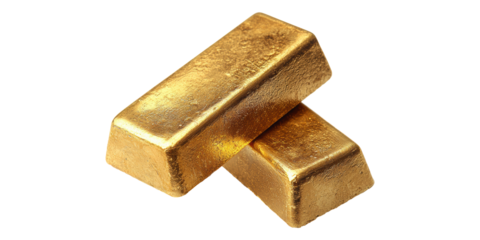 Two gold bars stacked isolated on transparent background