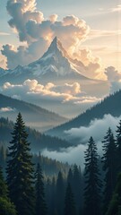 Stunning view of a snow-covered peak surrounded by clouds