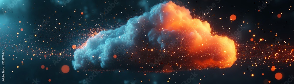 Poster cloud symbol painted with colorful graphic dots representing full data storage and information colle
