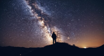 Stargazer admiring the milky way on mountain top