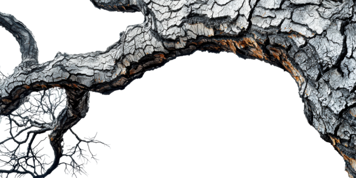 Close-up of tree bark texture isolated on transparent background