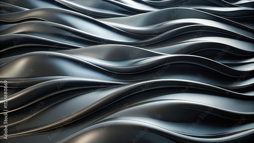 Poster abstract fluid black wavy background with smooth, glossy, and flowing lines, creating a visual illus