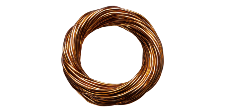 Copper wire coil in circular shape isolated on transparent background