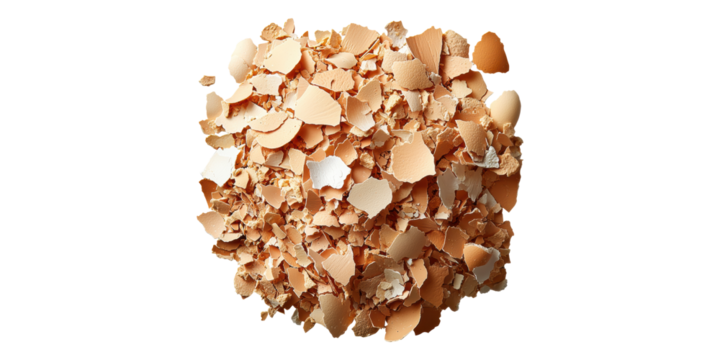 Crushed eggshell pieces isolated on transparent background