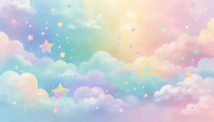 rainbow unicorn background A whimsical and enchanting backdrop of fluffy clouds in soft pastel hues