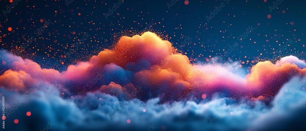 Poster full data storage concept with cloud symbol painted by colorful graphic dots