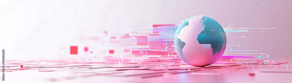 Poster global data analytics with 3d graph and map on a white background