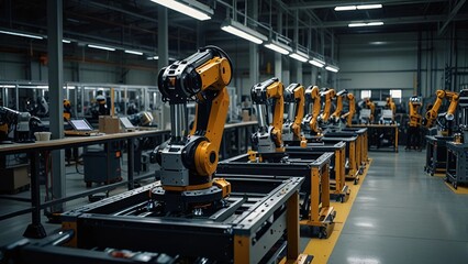 Fototapeta premium Industrial robot works automatically